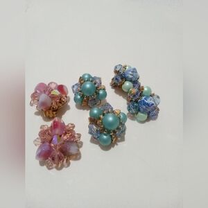 Vintage Multicolor Beaded Earrings Lot Clip On 3 pairs